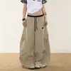 Pantalones cargo de paracaidista de doble cintura estilo americano para mujer, pantalones de pierna ancha de secado rápido para verano y otoño, pantalones elegantes de corte holgado para danza jazz