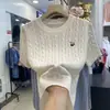 Camiseta de Punto Fino Retorcido Bordada Vintage de Manga Corta para Mujer, Corte Holgado, Estilo Corto Primavera/Verano, Talla Petite, Suéter Básico que Reduce la Edad