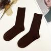 Calcetines de color Maillard para mujer, otoño e invierno, retro, marrones, de longitud media, hasta la rodilla, de algodón, con rayas verticales