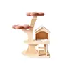 Casa na árvore estilo floresta de madeira para gatos escalarem, casa de gato para vários gatos brincarem e se divertirem, estrutura para gatos com arranhadores de juta e plataforma para observar flores