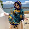 Chal de Protección Solar, Toalla de Playa para Mujer, Bufanda de Seda, Bufanda Cuadrada Grande, Capa, Ropa Exterior para Viaje, Bufanda de Algodón y Lino a la Moda y Versátil al por Mayor
