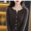 Outono e Inverno Novo Casaco de Manga Longa Jaqueta Cardigã de Lã Feminina Gola Redonda Suéter Camada Base de Tricô