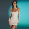 Comercio exterior transfronterizo manga larga malla tirantes espina de pescado con cordones falda plisada a la cadera vestido sexy vestido invierno