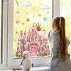 D23056 Adesivo de Janela de Fada Castelo Rosa Sonhador para Decoração de Porta de Vidro, Adesivo de Vidro Eletrostático, Visível dos Dois Lados