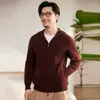 Nuevo suéter con capucha de punto cálido para hombre, tejido trenzado, con media cremallera, moda otoño e invierno, 100% cachemira pura