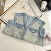 Principios de Primavera 100kg Gordo mm Moda Más Fácil para Combinar Patchwork Fragancia Pequeña Chaleco de Mezclilla Talla Grande Ropa Exterior Casual para Mujer 2230
