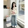Conjunto de Sudadera Versátil Estilo Universitario Nuevo para Primavera y Otoño Top de Manga Larga con Cuello de Marinero Jeans con Estrella de Cinco Puntas Conjunto de Dos Piezas