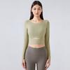Outono Novos Esportes Camiseta de manga comprida com almofada no peito Curta Corrida Ao Ar Livre Slim Yoga Top Feminino S2032