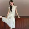 Vestido Cheongsam Estilo Nacional para Meninas, Moda de Verão, Novo Vestido Princesa Estilo Chinês para Crianças, Vestido Elegante para Meninas Mais Velhas