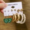 Set de Pendientes Geométricos Dorados Retro de Venta Caliente Transfronteriza para Mujer, Pendientes de Aro con Perlas de Moda, Pendientes con Incrustaciones de Diamantes al por Mayor
