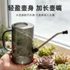 Regadera de acero inoxidable de boca larga, transparente, con aspersor a escala, ideal para jardinería doméstica y plantas en maceta.