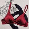 Sujetador francés de copa triangular sin aro, fino y sexy, de terciopelo, con pecho grande que muestra un año de vida pequeño, ropa interior roja.