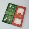 Juego de Cubiertos de Acero Inoxidable Cuchara y Tenedor Navideños Transfronterizos Papá Noel Árbol Cuchara de Postre Dibujos Animados Creativo Set de Regalo Navideño