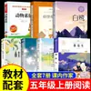 Conjunto completo recomendado de libros extracurriculares para estudiantes de quinto grado: """El Garceta""" de Guo Moruo, """El Cacahuete""" y """La Lluvia de Osmanthus"""."""