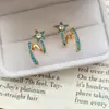 Moda Japonesa Coreana Exquisito Pequeña Estrella de Circonita Azul Aguja de Plata de Ley S925 Diseño de Nicho Lujo Ligero Sensación de Alta Gama Pendientes para Mujer