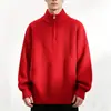 Suéter masculino com zíper parcial e gola alta, jacquard de moda tricotado, espessado, suéter casual moderno, camada base masculina