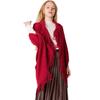 Cardigan de malha outono e inverno feminino europeu e americano, franja, suéter vermelho, manga morcego, capa de xale, casaco