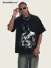 2026 Transfronterizo Justin Bieber Estilo Americano Cuello Redondo Hombros Caídos 300g Lavado Peso Pesado Manga Corta Camiseta Base para Hombre