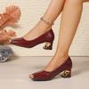 Zapatos Elegantes de Punta Cuadrada con Tacón Grueso para Mujer 2025 Otoño Nuevo Tacón Medio Bajo Versátil Zapatos de Cuero de Tacón Bajo para Mujer