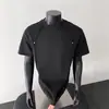 Camiseta de Hombre Morada de Alta Gama de Manga Corta, Tendencia de Verano Estilo Americano Top Desestructurado con Remaches de Lujo