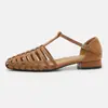 Color sólido, pedido mínimo de 60 pares, Sandalias Romanas Francesas Retro Europeas y Americanas para Mujer, Tacón Grueso, Punta Cerrada, Zapatos de Jaula de Cerdo Tejidos Huecos para Mujer