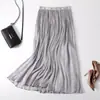 Falda de Hilo Mercerizado para Mujer Verano Talla Grande Falda Nueva Cómoda y Fresca Falda de Corte A Elegante Aspecto Adelgazante Cintura Elástica Falda de Longitud Media