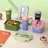 Lonchera de Plástico con Compartimentos para Estudiantes y Trabajadores de Oficina, Lonchera Sencilla, Lonchera para Ensalada de Frutas, Juego de Vasos con Tapa