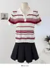 Tejido de Punto Polo Rayado Estilo Francés 2026 Verano Nuevo Estilo Suéter de Manga Corta Moda Versátil y Casual