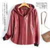 Chaqueta de Cuero Casual con Capucha de Longitud Media para Mujer Transfronteriza, Nuevo Estilo Otoño e Invierno, Elegante Abrigo de Cuero