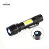 Lanterna Mini LED Forte de Longo Alcance para Exterior Transfronteiriça Zoom Liga de Alumínio com Clipe de Caneta Lanterna com Luz Lateral Cob