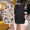 Capa de celular de silicone para Apple 15 Pro Max com padrão floral e de folhas pretas, capa protetora macia à prova de choque para iPhone 17 atacado