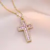 Colar feminino europeu e americano jóias zircão cruz zircão simples nicho design pingente acessórios femininos atacado colar