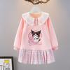 Vestido de Otoño para Niña de Dibujos Animados Dulce Falso de Dos Piezas Primavera y Otoño para Niños Grandes de Dibujos Animados Manga Larga Cuello de Muñeca Vestido de Princesa