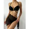 Nuevo Artículo de Comercio Exterior Europeo y Americano Estilo Sexy Traje de Baño Bikini de Playa de Tres Piezas Traje de Baño Dividido con Cordones