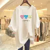 Camiseta de Verano de Algodón Puro Talla Grande Estampado de Letras Amor Manga Corta para Mujer Verano Holgada Moda Casual Camiseta Interior Superior