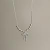 Collar Colgante Único y Elegante de Encaje Plateado con Lazo para Mujer, Cadena de Cuello de Alta Gama, Dulce, de Moda y Tendencia, Cadena para Clavícula