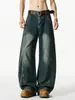 Jeans negros de pierna ancha estilo americano para hombre, pantalones rectos holgados de moda para otoño, pantalones largos curvos lavados de talla grande