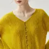 Campbell Yarn ~ Cárdigan de punto 75% cachemir, 25% seda de morera, cuello en V para mujer, calado, fino, suéter de corte holgado