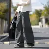 Pantalones cargo de paracaidista de estilo americano con costura dividida para hombre, otoño 2026, cintura elástica con cordón, corte recto de pierna ancha, pantalones casuales hasta el suelo