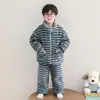 Pijama para Niños Niños Invierno Felpa de Coral Acolchado Engrosado Bebé Franela Ropa de Casa Rayado Traje Cálido