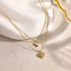 Collar Yuhui de Acero de Titanio Transfronterizo con Colgante de Corazón Incrustado de Diamantes, Doble Capa, Cadena en Forma de Y de Acero Inoxidable Chapado en Oro