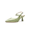 1359-5 Sandalias de Mujer 2024 Nuevas de Verano Nuevo Estilo Chino Elegantes Tacones de Aguja Puntiagudos Tacones Altos con Cheongsam