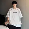 Camiseta de Manga Corta Pesada Línea Jiming para Hombre Verano Marca de Moda Ropa con Letras Americanas Suelta Moderna Versátil Camiseta de Media Manga