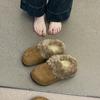 Chinelos de Algodão Birkenstock Estilo Preguiçoso para Uso Externo Feminino Outono e Inverno 2025 Novo Estilo Meio Chinelos Peludos com Forro de Lã para Dedos do Pé Tendência