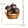 Cachorrinho fofo de cesta pingente 2D espelho cruzado acrílico decoração de interior de carro novo pingente de espelho retrovisor