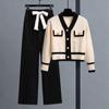 Conjunto de dos piezas formado por suéter y cárdigan de manga larga y pantalones anchos, para mujer, otoño e invierno, nuevo estilo, Chanel
