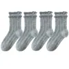 Calcetines para Niños Primavera y Verano Estilo Delgado Algodón Grado A Color Sólido Malla Transpirable Sin Costuras Encaje de Princesa Lindos Calcetines de Caña Media