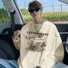 Camiseta 100% Algodão Puro de Manga Longa para Homem, Moda Tendência Outono e Inverno, Moletom Versátil com Estampa Estilo Americano, Top Esportivo para Homem