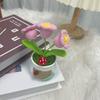 Flores de Hilo Tejidas Girasol Lirio del Valle Tulipán Decoración de Escritorio Coche Oficina Regalo Planta en Maceta Flor Artificial