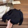 [En Stock Niñas Otoño Niños 2025 Nuevo Bebé Color Puro Raya de Canalé Tejido Elástico Cuello Alto Medio Mangas Largas Otoño e Invierno